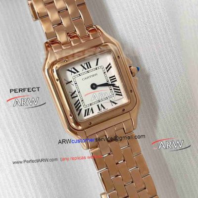 Swiss Quartz Cartier Panthere Large Size Rose Gold White Roman Replica Watch